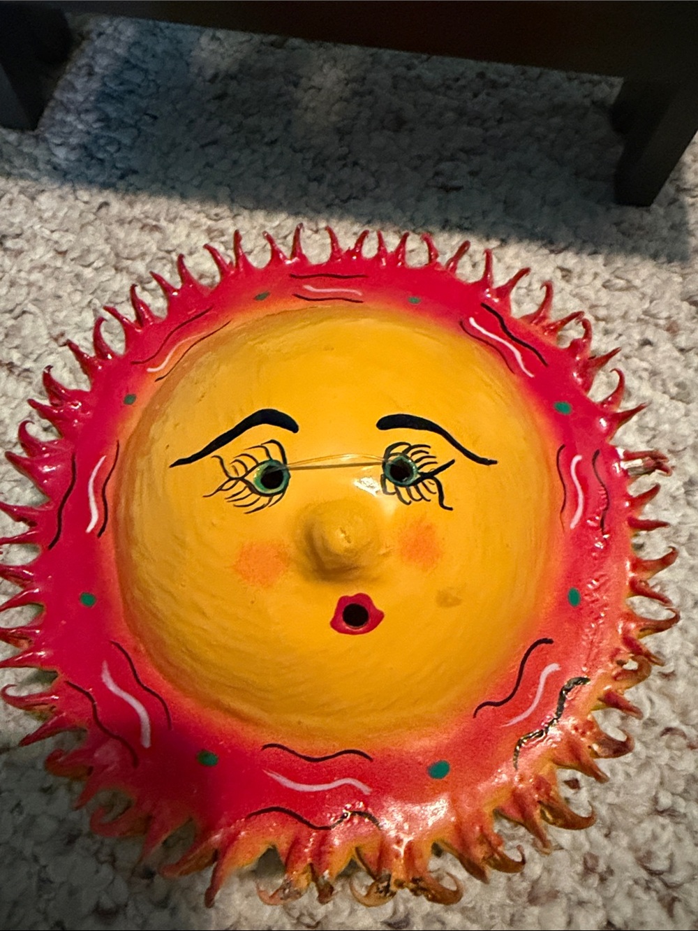 Hand-Painted Coconut Mask. Mexican Folk Art Wall Decore